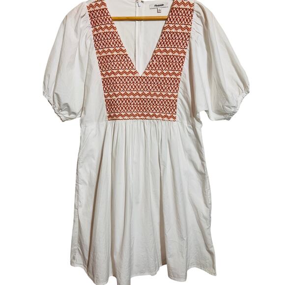 Madewell Embroidered Poplin V-Neck Mini Dress, Women's Size Small - Picture 5 of 11